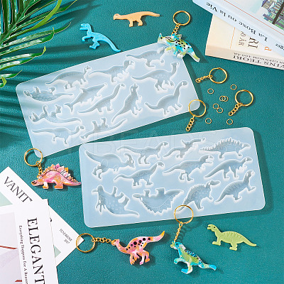 2Pcs 2 Style Dinosaur Pendant DIY Silicone Molds DIY-TA0009-03-1