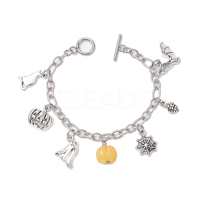 Halloween Theme 304 Stainless Steel Charm Bracelets for Women BJEW-JB10754-1