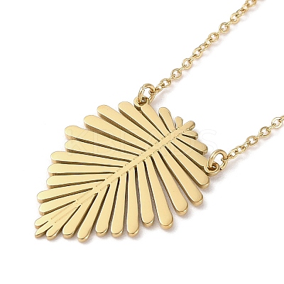 304 Stainless Steel Tropical Leaf Pendant Necklace for Women NJEW-Q318-01G-1