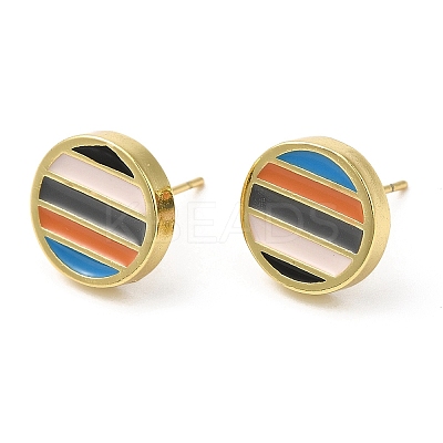 Rack Plating Brass Flat Round Stud Earrings with Enamel EJEW-D061-23G-1