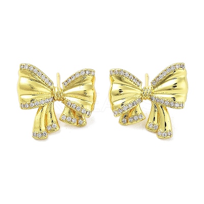 Rack Plating Brass Micro Pave Cubic Zirconia Stud Earrings for Women EJEW-A038-02G-1