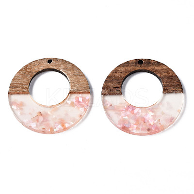Transparent Resin & Walnut Wood Pendants X-RESI-T035-20-A01-1