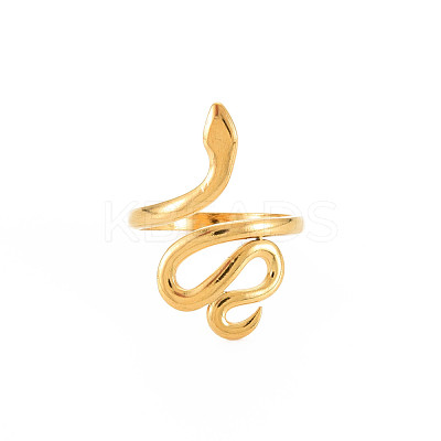 Ion Plating(IP) 304 Stainless Steel Snake Wide Open Cuff Ring for Women RJEW-S405-226G-1