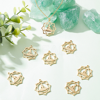 10Pcs Chakra 304 Stainless Steel Pendants STAS-BBC0001-24-1