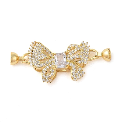 Rack Plating Brass Micro Pave Clear Cubic Zirconia Fold Over Clasps KK-S384-11G-1