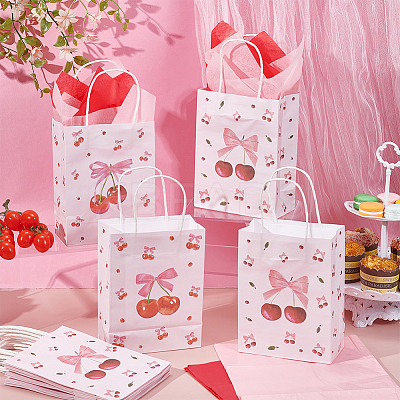 12Pcs Cherry Pattern Paper Gift Tote Bags CARB-UN0001-02-1