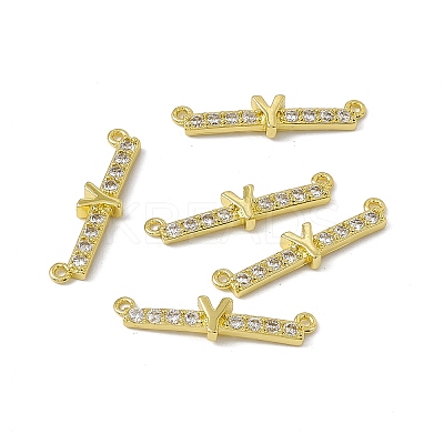 Rack Plating Brass Micro Pave Clear Cubic Zirconia Connector Charms KK-C007-37G-Y-1