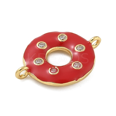 Rack Plating Brass Clear Cubic Zirconia Donut Connector Charms KK-A234-030G-01-1