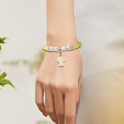 4Pcs 4 Color Natural Howlite Round Beaded Stretch Bracelets Set BJEW-TA00235-1