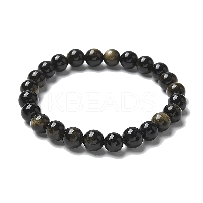 Natural Golden Sheen Obsidian Bead Stretch Bracelets BJEW-K212-B-020-1