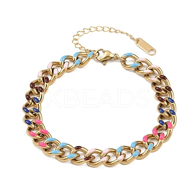 201 Stainless Steel Cuban Link Chain Bracelets for Women LS-BJEW-H633-01G-1