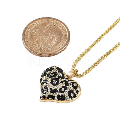 Brass Micro Pave Clear Cubic Zirconia Black Leopard Print Heart Pendant Necklaces for Women NJEW-M079-02G-1