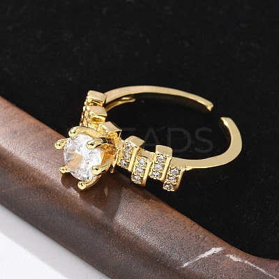 Round Brass Micro Pave Clear Cubic Zirconia Cuff Rings RJEW-C120-28G-1