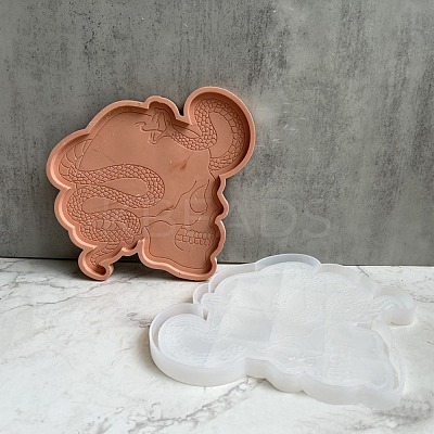 DIY Skull with Snake Dish Tray Silicone Statue Molds DIY-C056-07-1