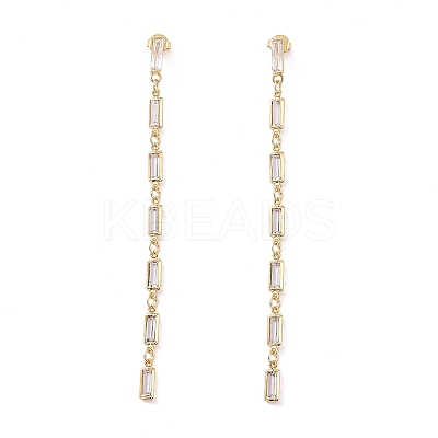 Cubic Zirconia Rectangle Dangle Stud Earrings EJEW-P206-03G-02-1