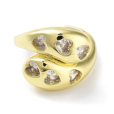 Brass with Cubic Zirconia Open Cuff Rings RJEW-K255-02G-1