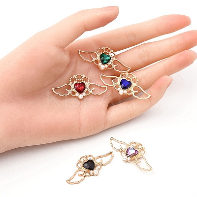 5Pcs 5 Colors Rack Plating Alloy Rhinestone Pendants ALRI-YW0001-19-1
