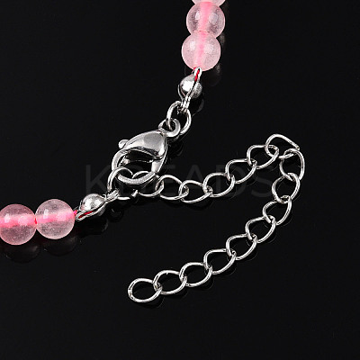 Natural Rose Quartz 4.5mm Round Beaded Flower Pendant Necklaces NJEW-T016-04O-1