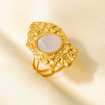 304 Stainless Steel with Natural Shell Cuff Open Rings for Women XU1269-3-1
