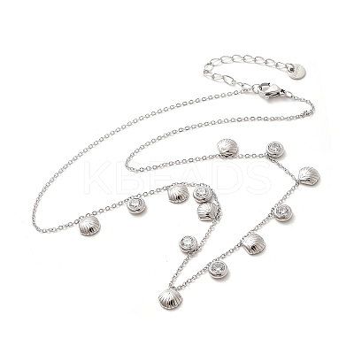 304 Stainless Steel Clear Cubic Zirconia Flat Round & Shell Shaped Bib Necklaces for Women NJEW-U031-08P-02-1