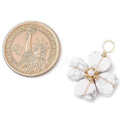 Natural Howlite Clover Pendants PALLOY-JF03180-01-1
