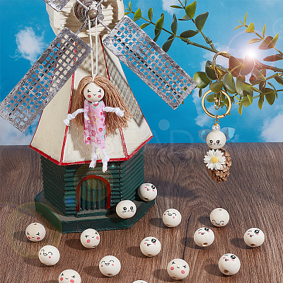 80Pcs 4 Styles Printed Wooden European Beads WOOD-PH0002-97-1