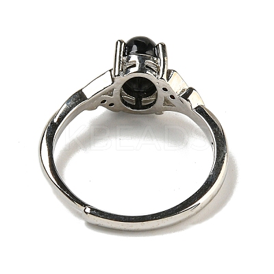 Oval Natural Dyed & Heated Black Agatee Adjustable Rings RJEW-Q818-01P-06A-1