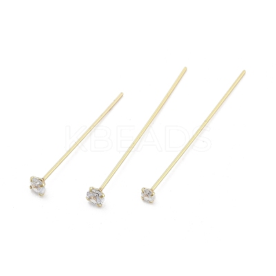 Brass Micro Pave Clear Cubic Zirconia Head Pins KK-M306-09G-01-1