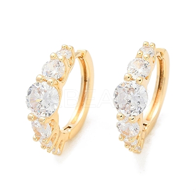 Brass Clear Cubic Zirconia Hoop Earrings EJEW-Q016-14G-1