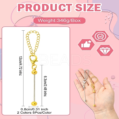 10Pcs 2 Colors Zinc Alloy Beadable Bar Pendant Decorations for DIY Crafts Jewelry Making AJEW-CJ0001-50-1
