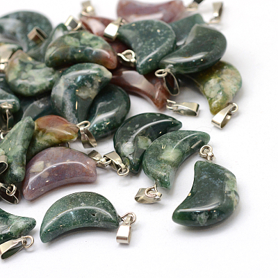 Moon Natural Indian Agate Pendants G-Q369-05-1
