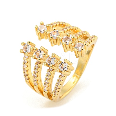 Brass Micro Pave Clear Cubic Zirconia Wide Open Cuff Rings for Women RJEW-L121-009G-1