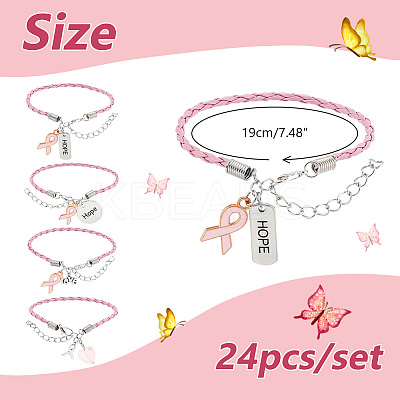 24Pcs 4 Style Alloy Enamel & Acrylic Heart Charm Bracelets Set with PU Leather Cords BJEW-AB00014-1
