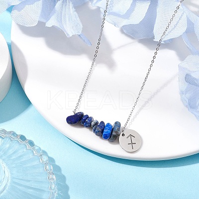Natural Lapis Lazuli Chip & Constellation Pendant Necklaces NJEW-JN05084-09-1