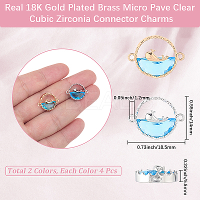 8Pcs 2 Colors Brass Sky Blue Cubic Zirconia Connector Charms KK-BBC0018-19-1