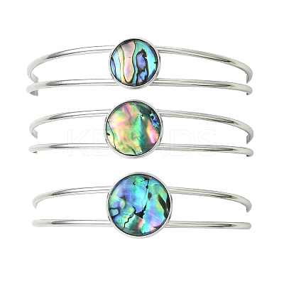 3Pcs 3 Styles Natural Abalone Shell 304 Stainless Steel Open Cuff Bangle Sets with Enamel BJEW-JB14413-02-1