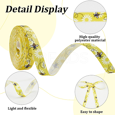 2 Rolls 2 Styles Polyester Bees Printed Grosgrain Ribbons SRIB-CY0001-10-1