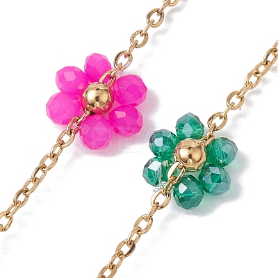 Colorful Glass Beaded Flower Link Chains AJEW-JB01209-01-1