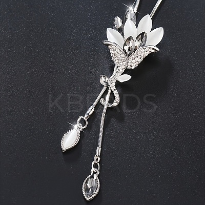 Flower Alloy Rhinestone Y Tassel Long Necklaces for Women FS-WGCC889-02-1