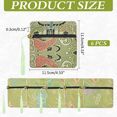 6Pcs Chinese Style Silk Cloth Embroidery Jewelry Packing Zipper Bags with Tassel ABAG-ME0001-05B-1
