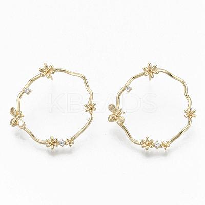 Brass Micro Pave Clear Cubic Zirconia Stud Earrings EJEW-T007-12G-NF-1