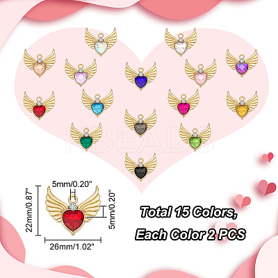 30Pcs 15 Colors Alloy Rhinestone Pendants FIND-GA0003-29-1