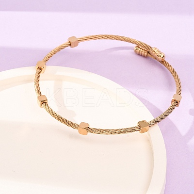304 Stainless Steel Cube Bead Cuff Bangles for Women SA-CBA2192-01G-1