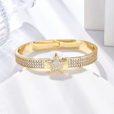 Rack Plating Brass Micro Pave Cubic Zirconia Hinged Bangles BJEW-H624-06A-G-1