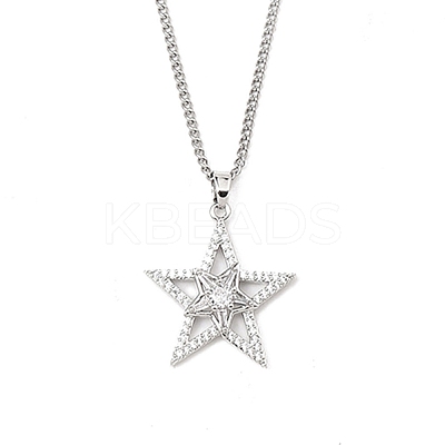 Brass Micro Pave Clear Cubic Zirconia Pendant Necklaces NJEW-M211-02A-P-1