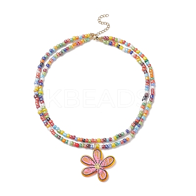Transparent Printed Acrylic Flower Pendant Necklaces NJEW-JN04152-1