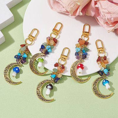 Alloy Hollow Moon & Lampwork Mushroom Pendant Decorations HJEW-JM01612-1