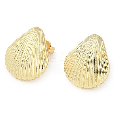 Rack Plating Shell shape Brass Stud Earrings for Women EJEW-Z059-01G-1