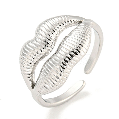 Non-Tarnish 304 Stainless Steel Lip Open Cuff Ring for Women X-RJEW-A043-20P-1