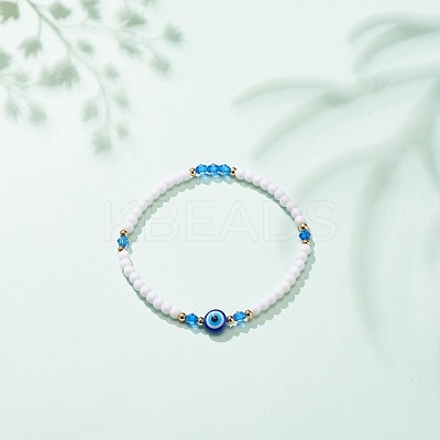 Resin Evil Eye & Acrylic Beaded Stretch Bracelet for Women BJEW-JB08609-04-1